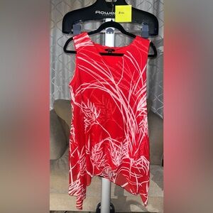Alfani (RED) sleeveless v-neck with a multi layered handkerchief, hem style top.